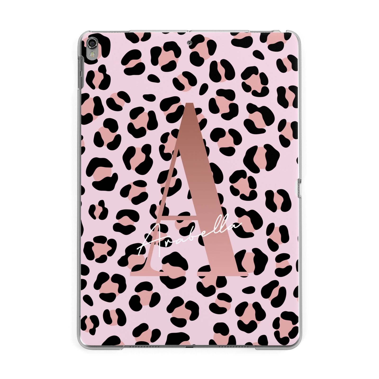Personalised Leopard Print Initial Apple iPad Grey Case
