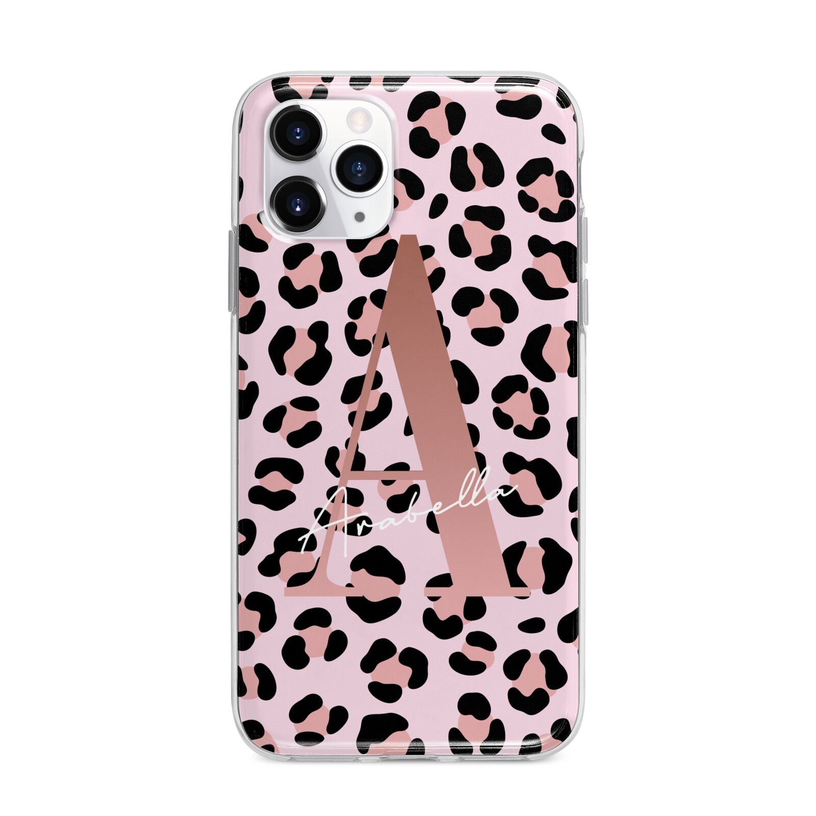 Personalised Leopard Print Initial Apple iPhone 11 Pro Max in Silver with Bumper Case