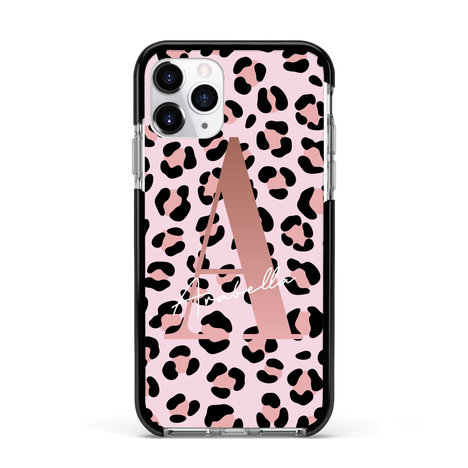 Personalised Leopard Print Initial Apple iPhone 11 Pro in Silver with Black Impact Case