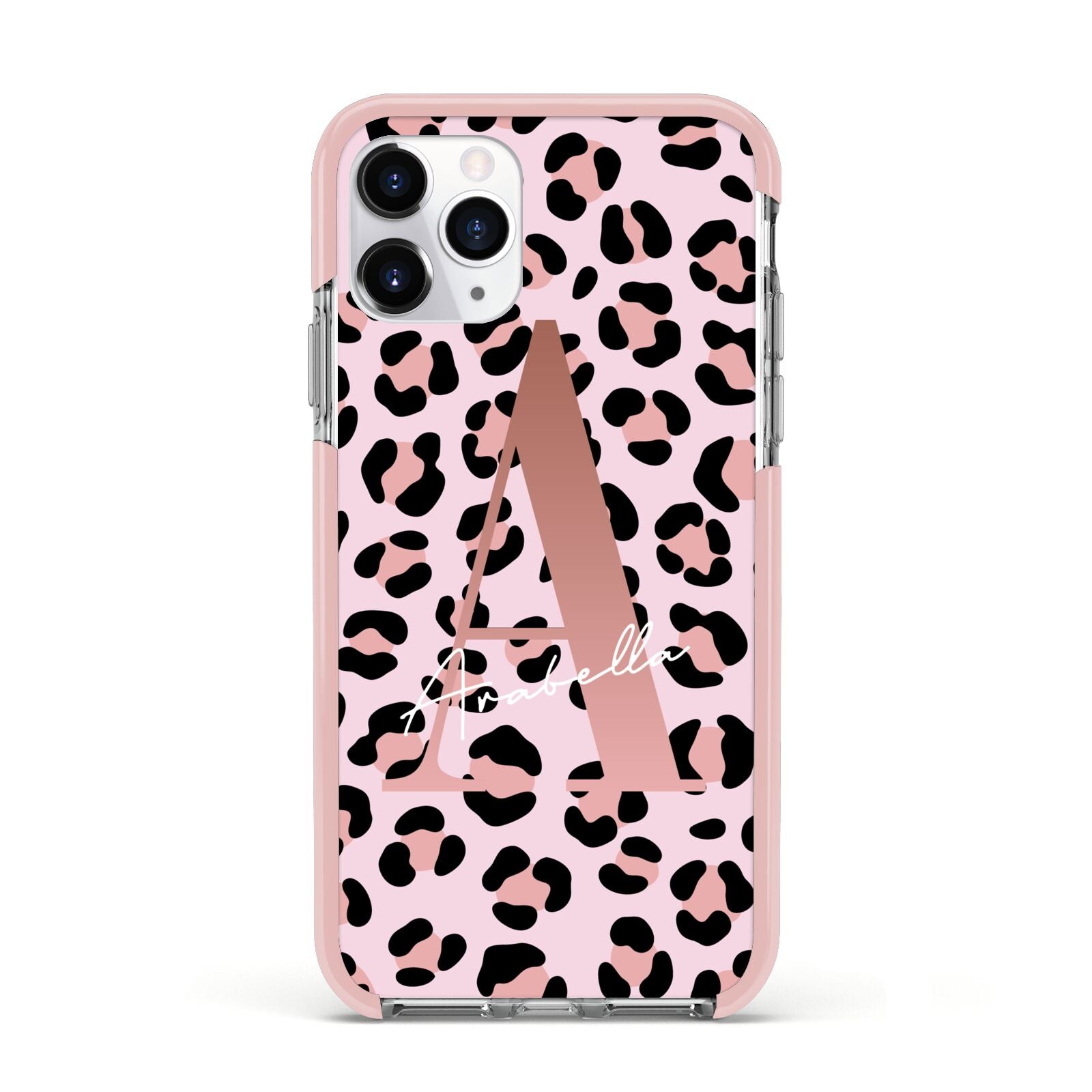 Personalised Leopard Print Initial Apple iPhone 11 Pro in Silver with Pink Impact Case