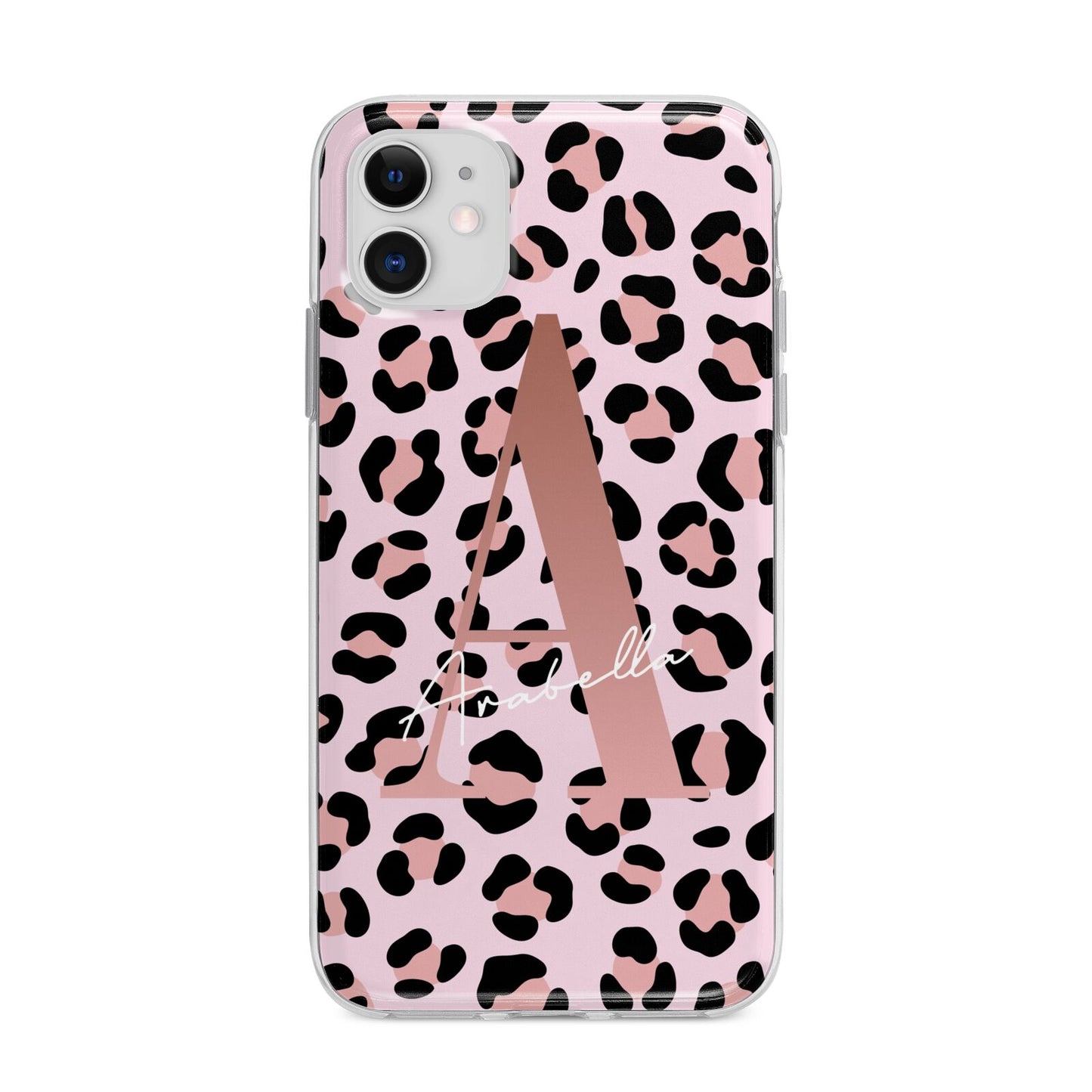 Personalised Leopard Print Initial Apple iPhone 11 in White with Bumper Case