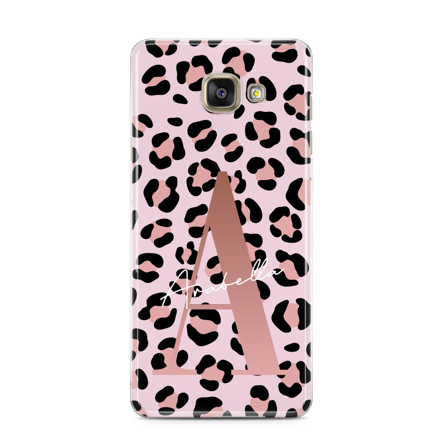 Personalised Leopard Print Initial Samsung Galaxy A3 2016 Case on gold phone