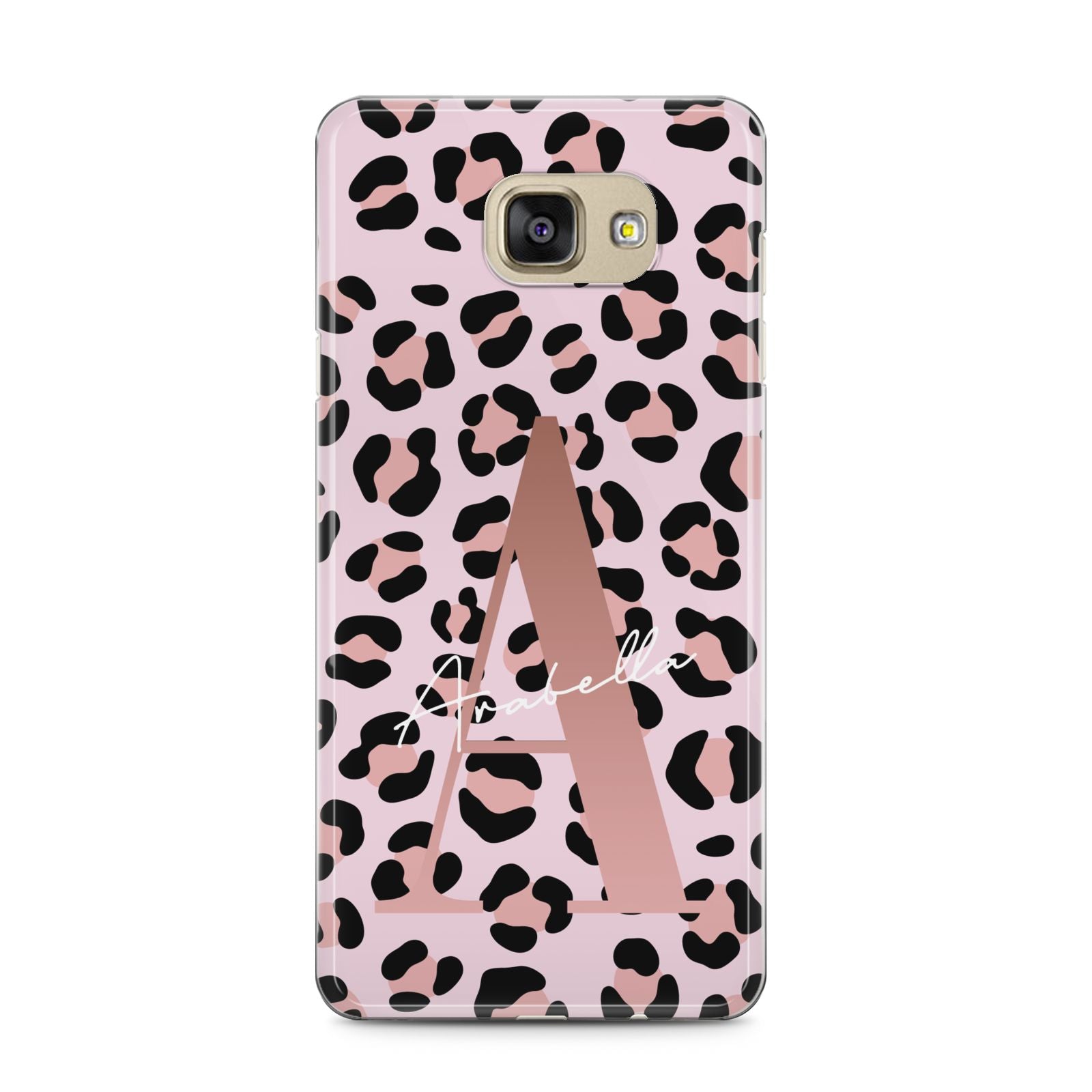 Personalised Leopard Print Initial Samsung Galaxy A5 2016 Case on gold phone