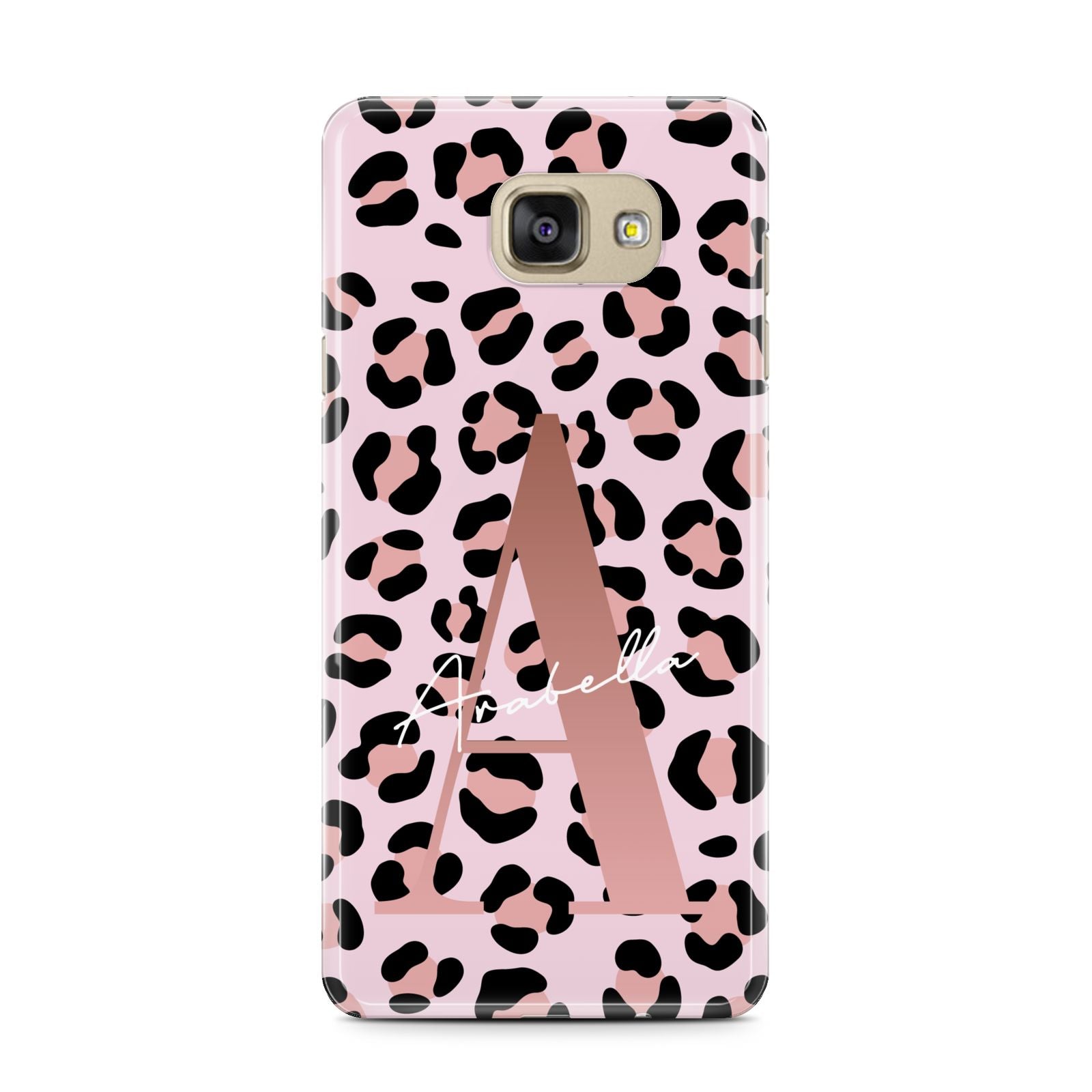 Personalised Leopard Print Initial Samsung Galaxy A7 2016 Case on gold phone
