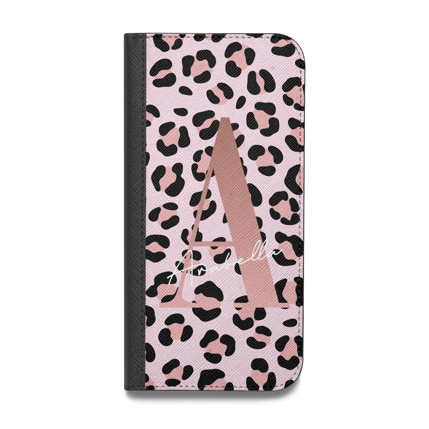 Personalised Leopard Print Initial Vegan Leather Flip Samsung Case
