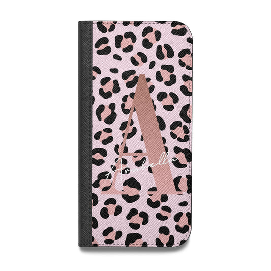 Personalised Leopard Print Initial Vegan Leather Flip Samsung Case