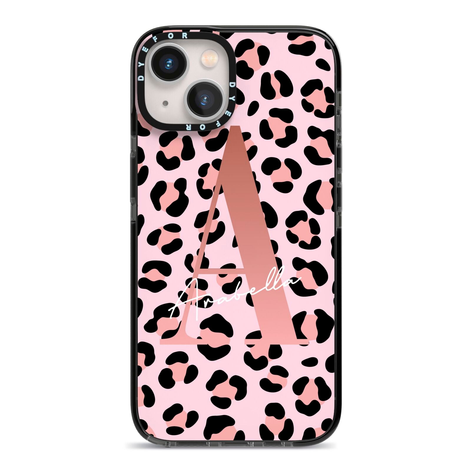 Personalised Leopard Print Initial iPhone 13 Black Impact Case on Silver phone
