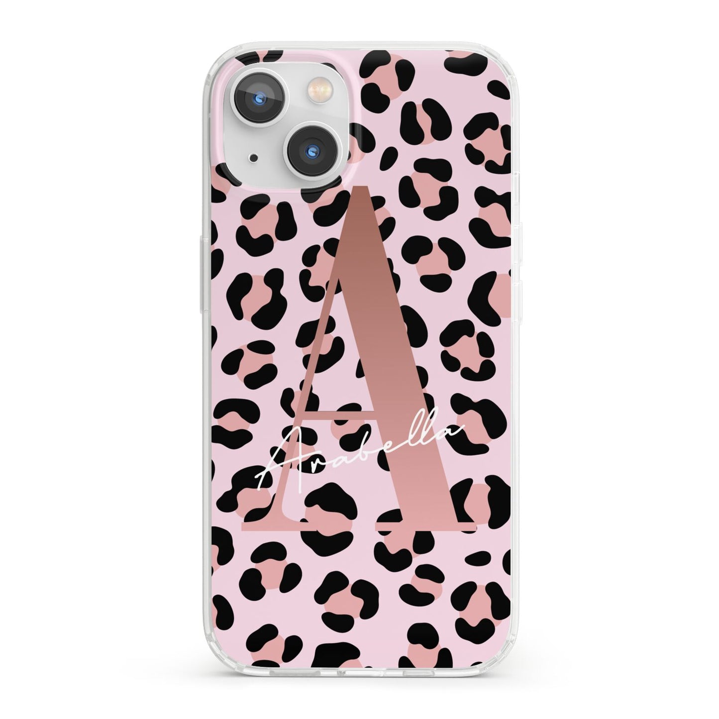 Personalised Leopard Print Initial iPhone 13 Clear Bumper Case