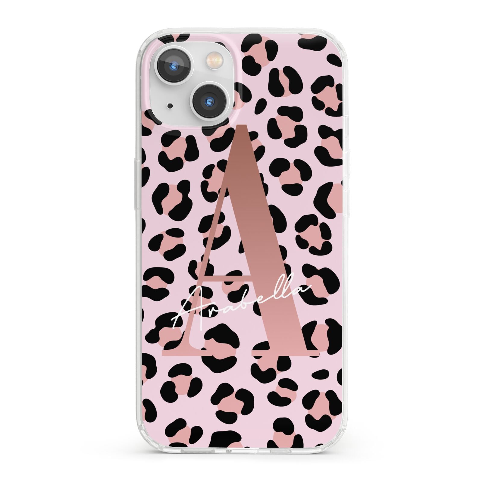 Personalised Leopard Print Initial iPhone 13 Clear Bumper Case