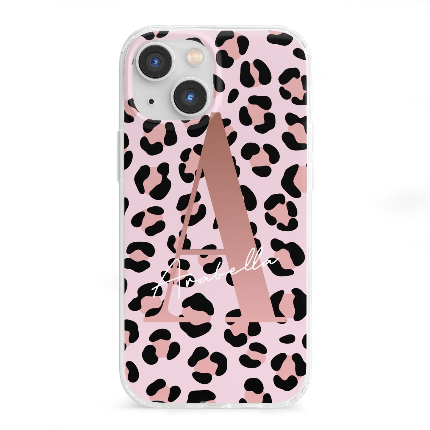 Personalised Leopard Print Initial iPhone 13 Mini Clear Bumper Case