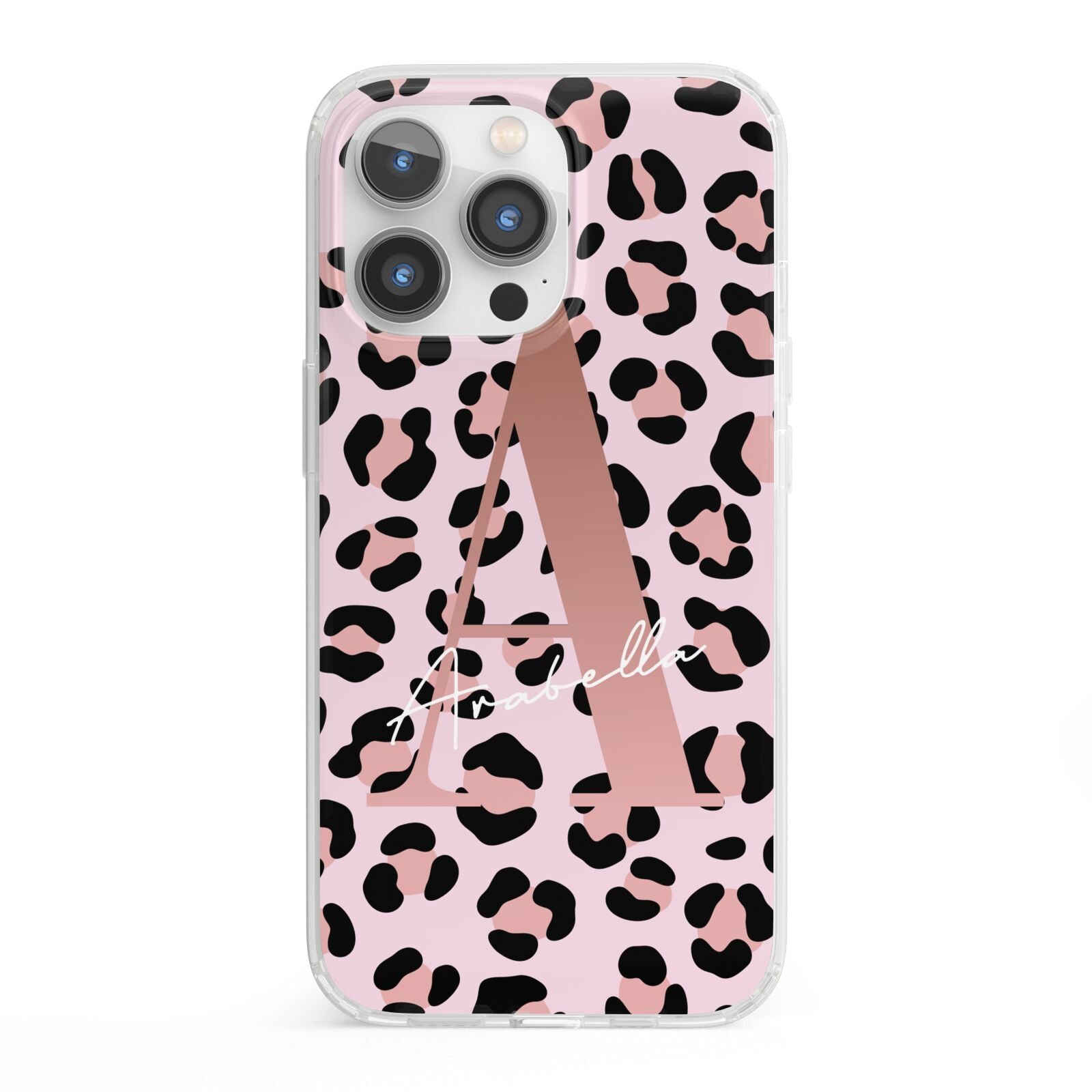 Personalised Leopard Print Initial iPhone 13 Pro Clear Bumper Case