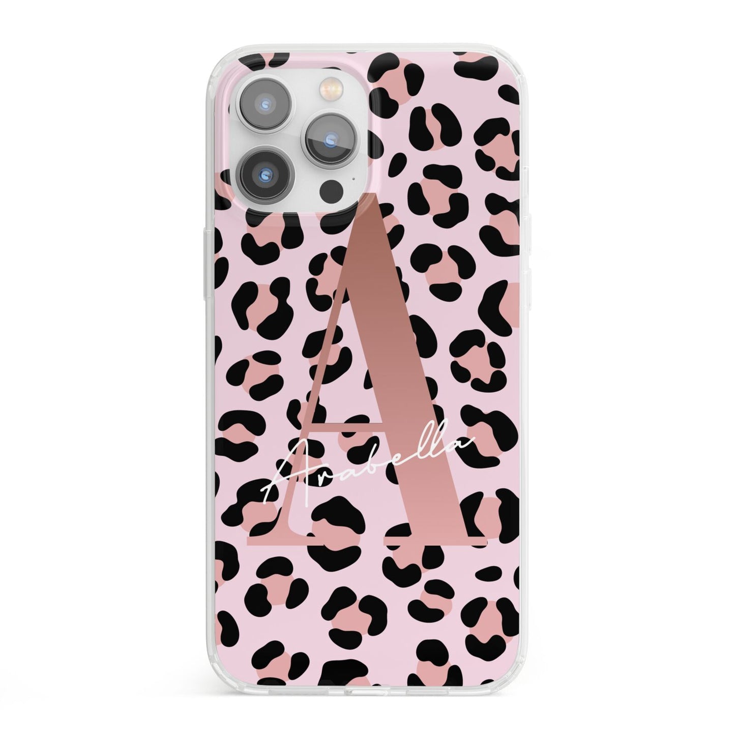 Personalised Leopard Print Initial iPhone 13 Pro Max Clear Bumper Case