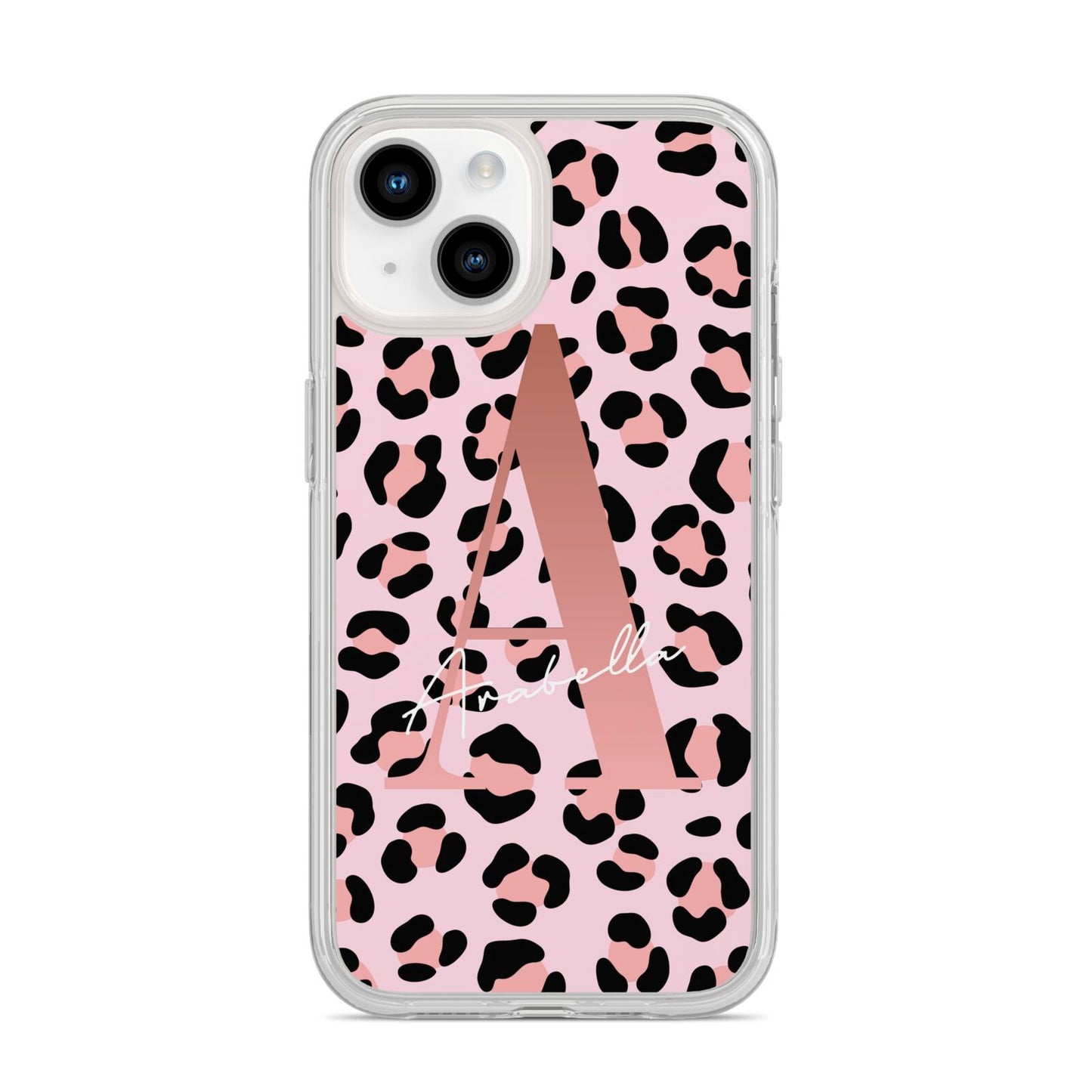 Personalised Leopard Print Initial iPhone 14 Clear Tough Case Starlight