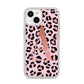 Personalised Leopard Print Initial iPhone 14 Glitter Tough Case Starlight