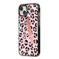 Personalised Leopard Print Initial iPhone 14 Plus Black Impact Case Side Angle on Silver phone
