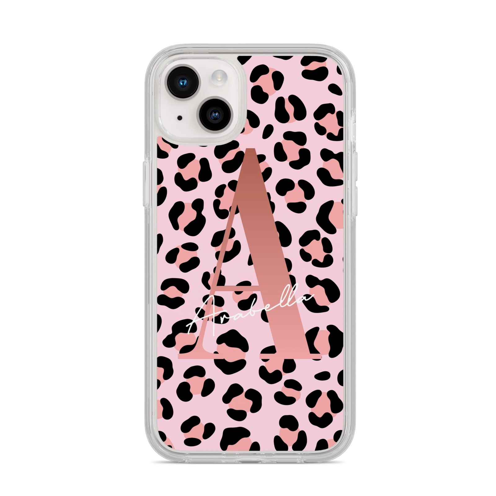 Personalised Leopard Print Initial iPhone 14 Plus Clear Tough Case Starlight
