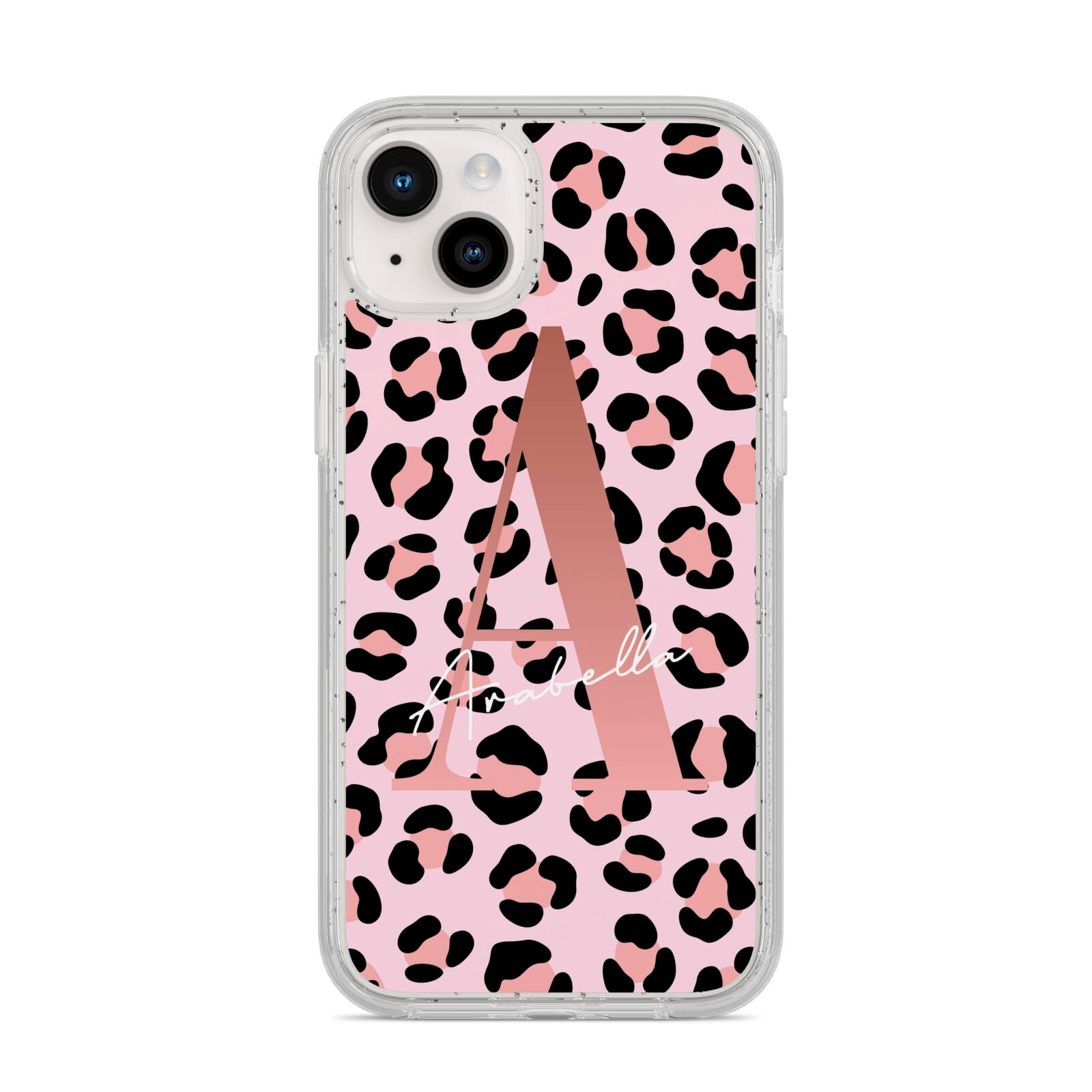 Personalised Leopard Print Initial iPhone 14 Plus Glitter Tough Case Starlight