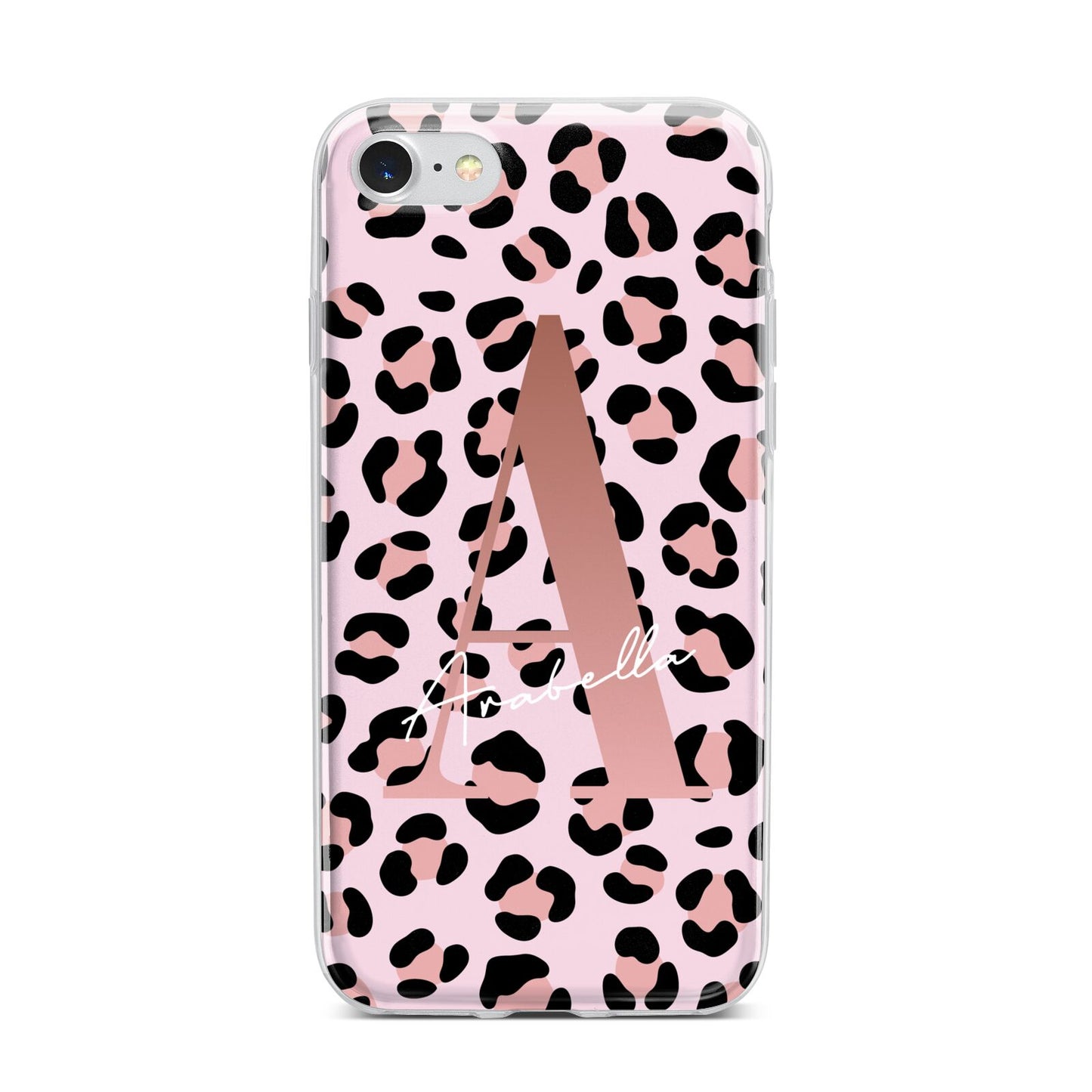 Personalised Leopard Print Initial iPhone 7 Bumper Case on Silver iPhone