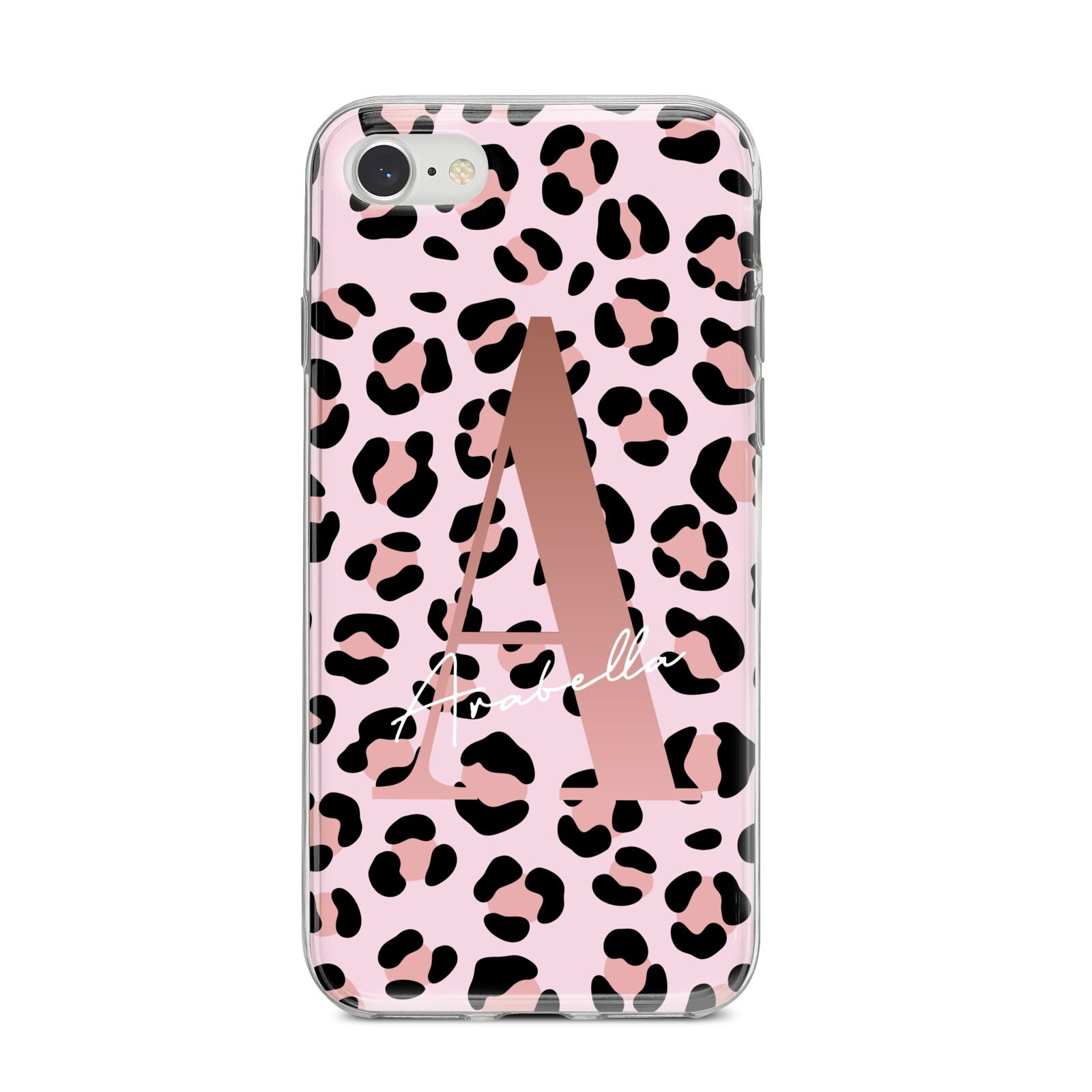 Personalised Leopard Print Initial iPhone 8 Bumper Case on Silver iPhone
