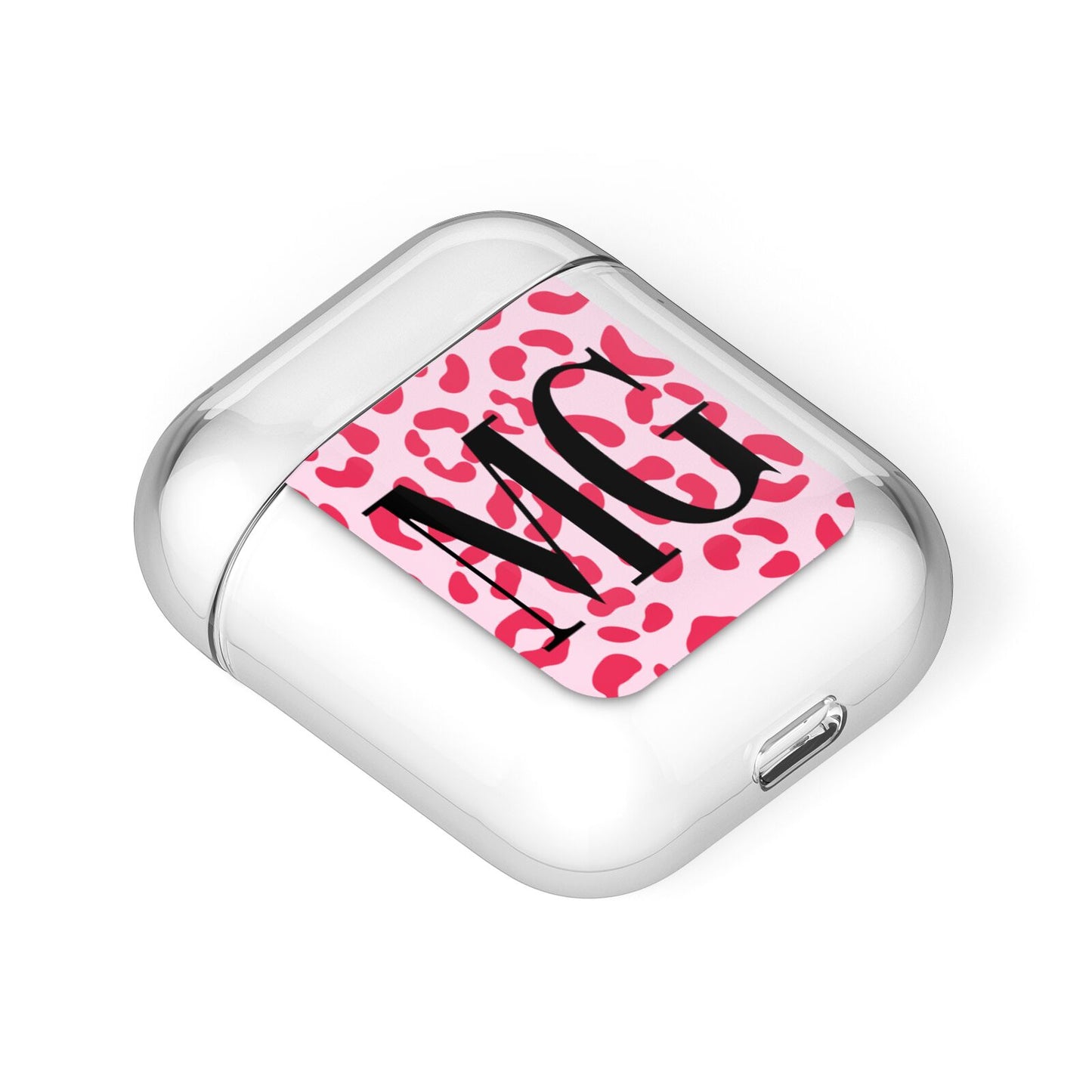 Personalised Leopard Print Initials AirPods Case Laid Flat