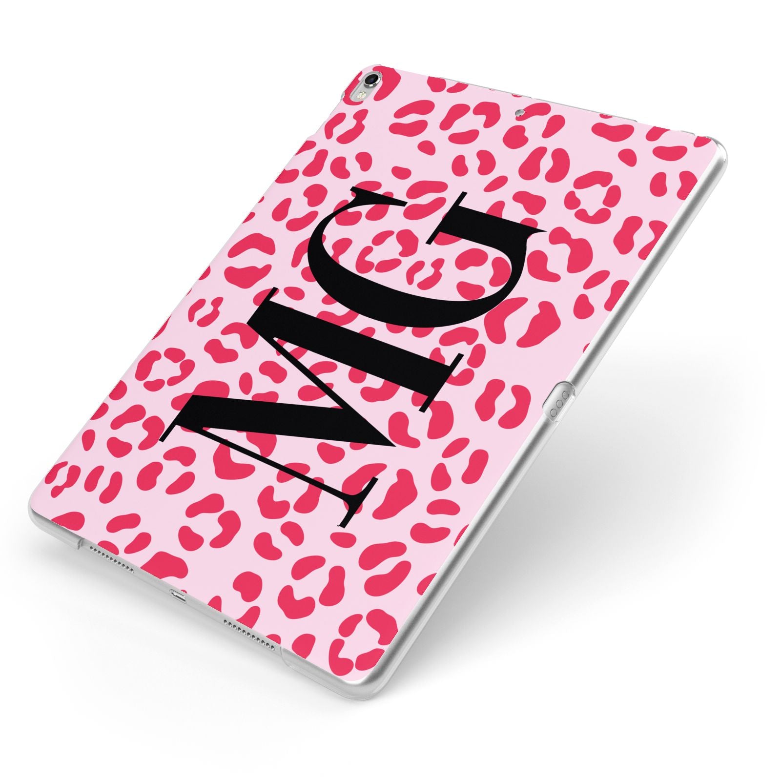 Personalised Leopard Print Initials Apple iPad Case on Silver iPad Side View