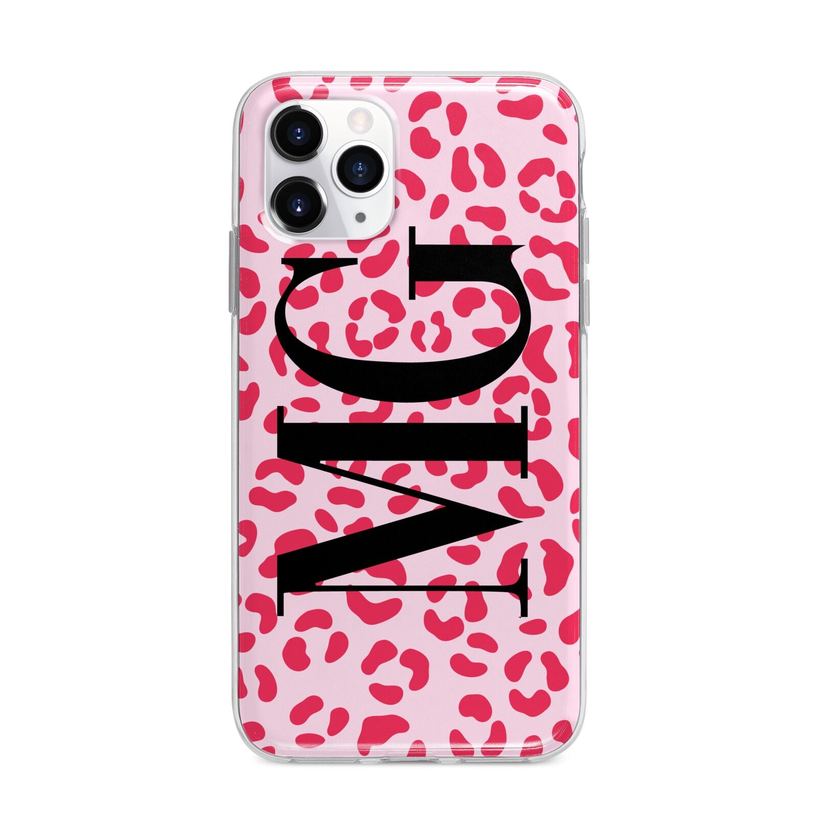 Personalised Leopard Print Initials Apple iPhone 11 Pro Max in Silver with Bumper Case