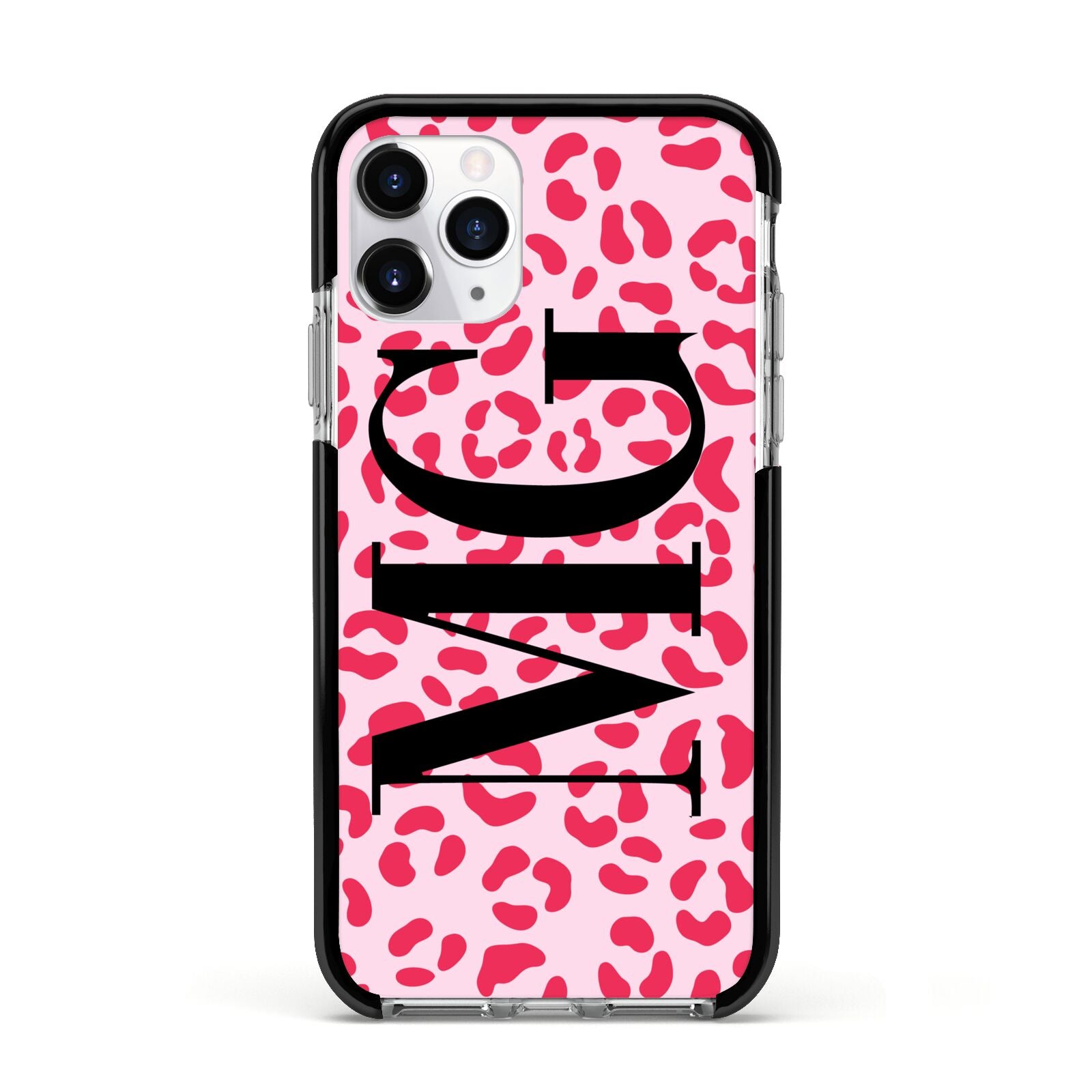 Personalised Leopard Print Initials Apple iPhone 11 Pro in Silver with Black Impact Case