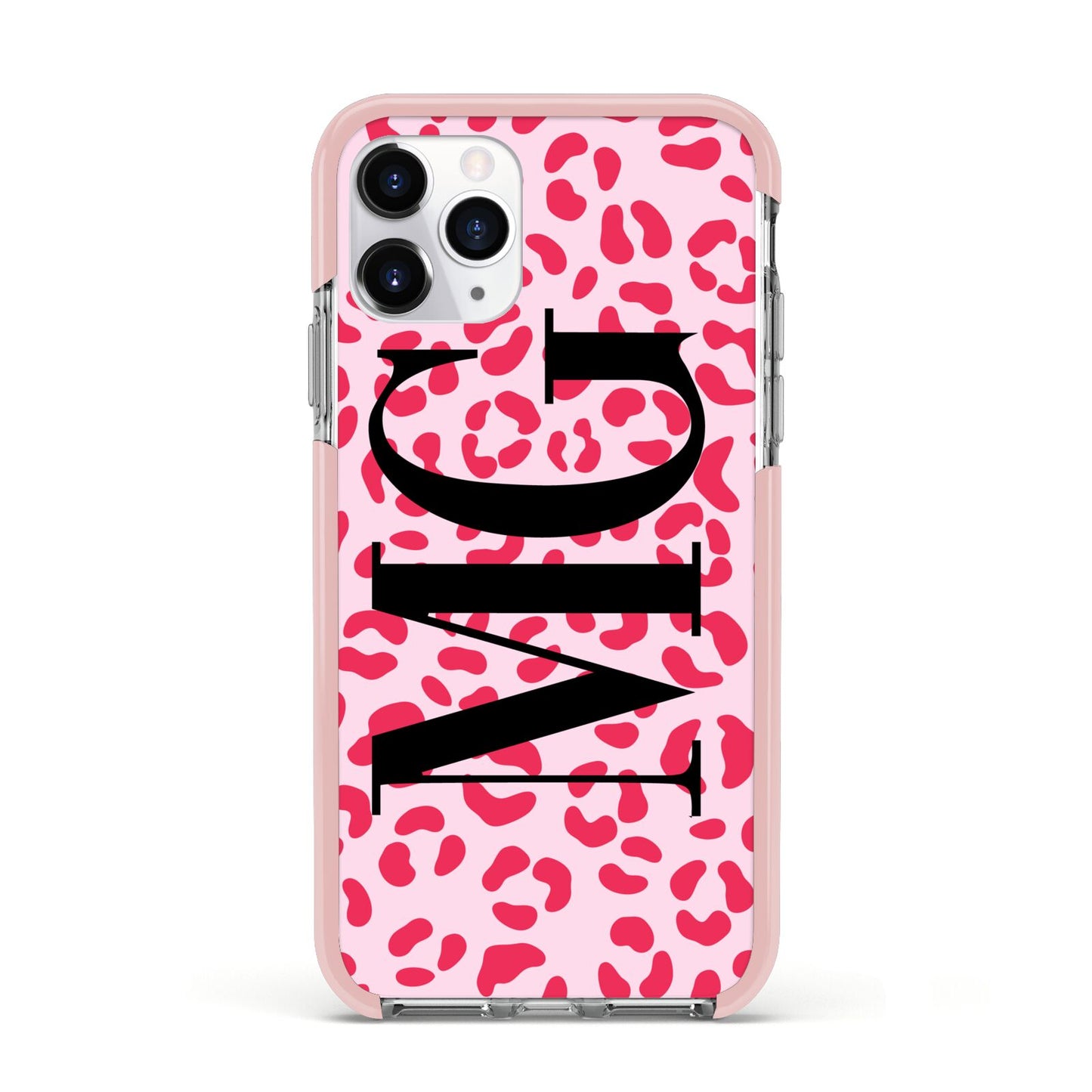 Personalised Leopard Print Initials Apple iPhone 11 Pro in Silver with Pink Impact Case