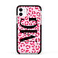 Personalised Leopard Print Initials Apple iPhone 11 in White with Black Impact Case