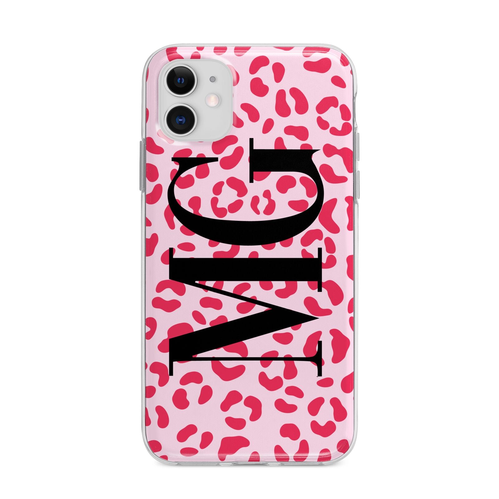 Personalised Leopard Print Initials Apple iPhone 11 in White with Bumper Case