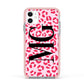 Personalised Leopard Print Initials Apple iPhone 11 in White with Pink Impact Case