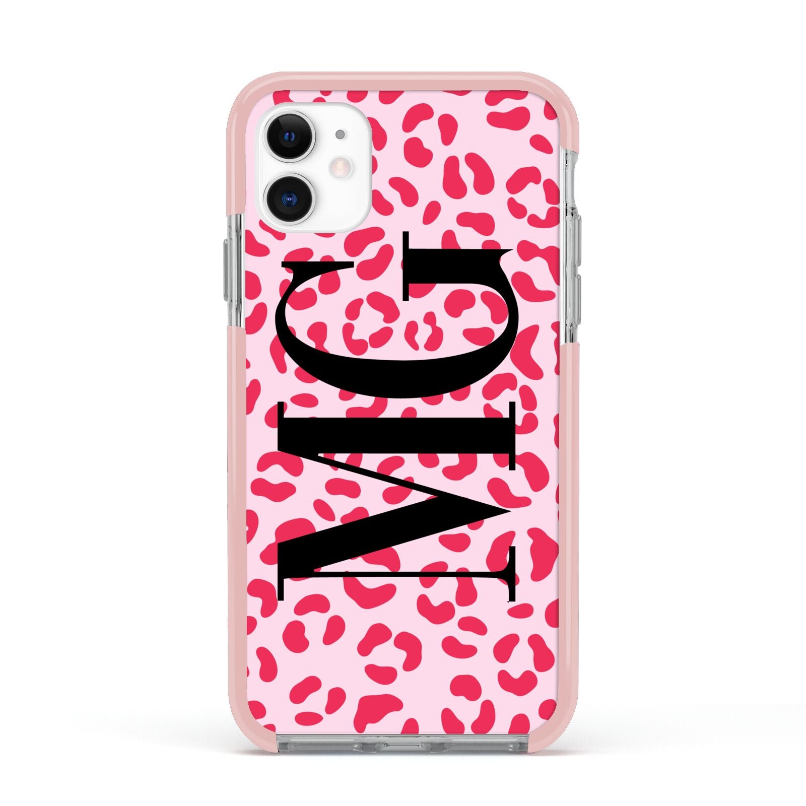 Personalised Leopard Print Initials Apple iPhone 11 in White with Pink Impact Case
