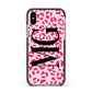 Personalised Leopard Print Initials Apple iPhone Xs Impact Case Black Edge on Silver Phone