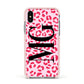 Personalised Leopard Print Initials Apple iPhone Xs Impact Case Pink Edge on Silver Phone