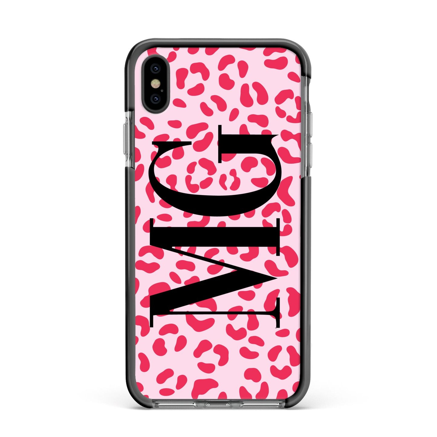 Personalised Leopard Print Initials Apple iPhone Xs Max Impact Case Black Edge on Black Phone