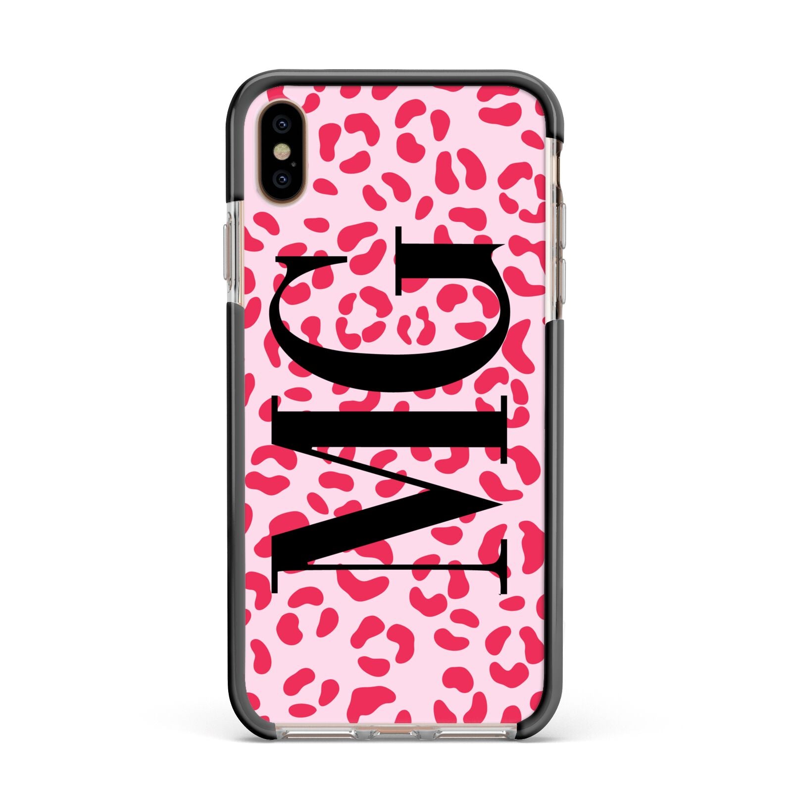 Personalised Leopard Print Initials Apple iPhone Xs Max Impact Case Black Edge on Gold Phone