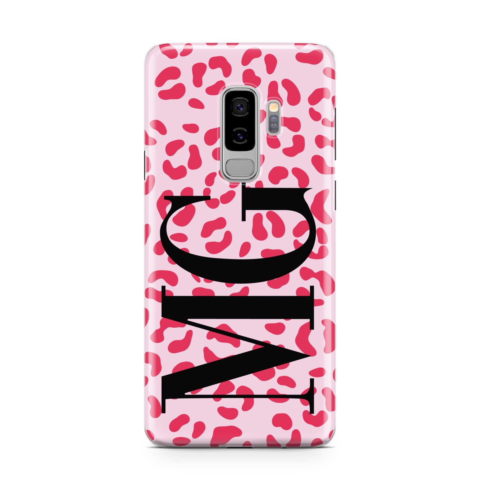 Personalised Leopard Print Initials Samsung Galaxy S9 Plus Case on Silver phone