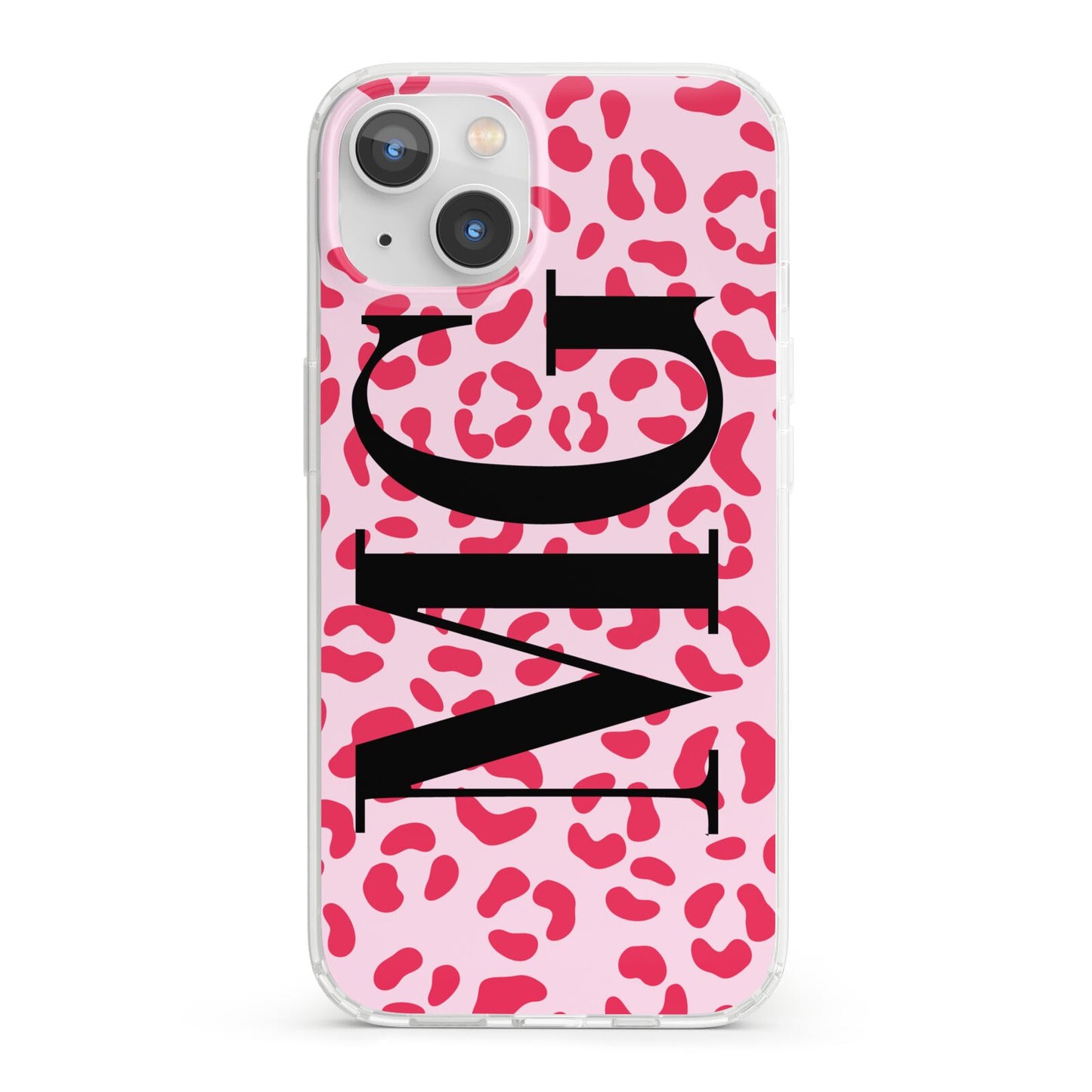 Personalised Leopard Print Initials iPhone 13 Clear Bumper Case