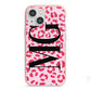 Personalised Leopard Print Initials iPhone 13 Mini TPU Impact Case with Pink Edges