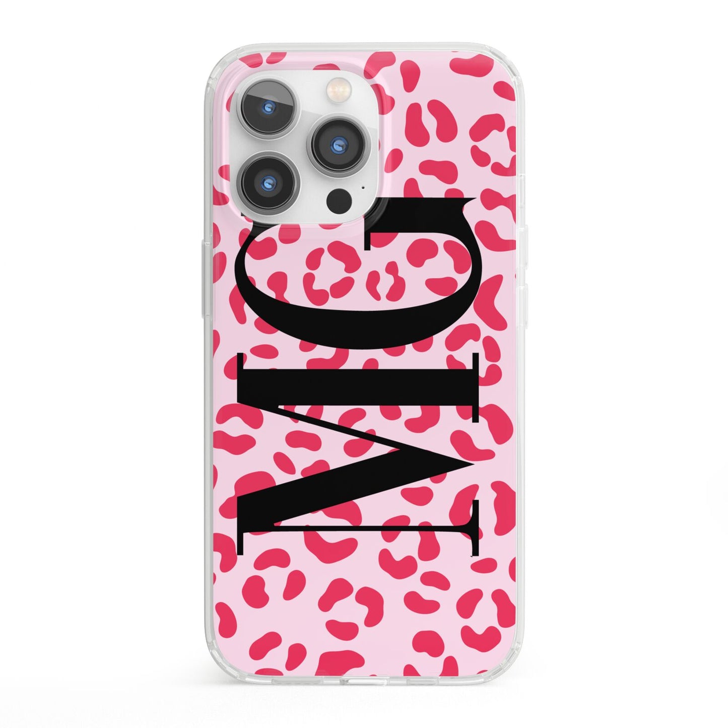Personalised Leopard Print Initials iPhone 13 Pro Clear Bumper Case