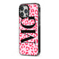 Personalised Leopard Print Initials iPhone 13 Pro Max Black Impact Case Side Angle on Silver phone