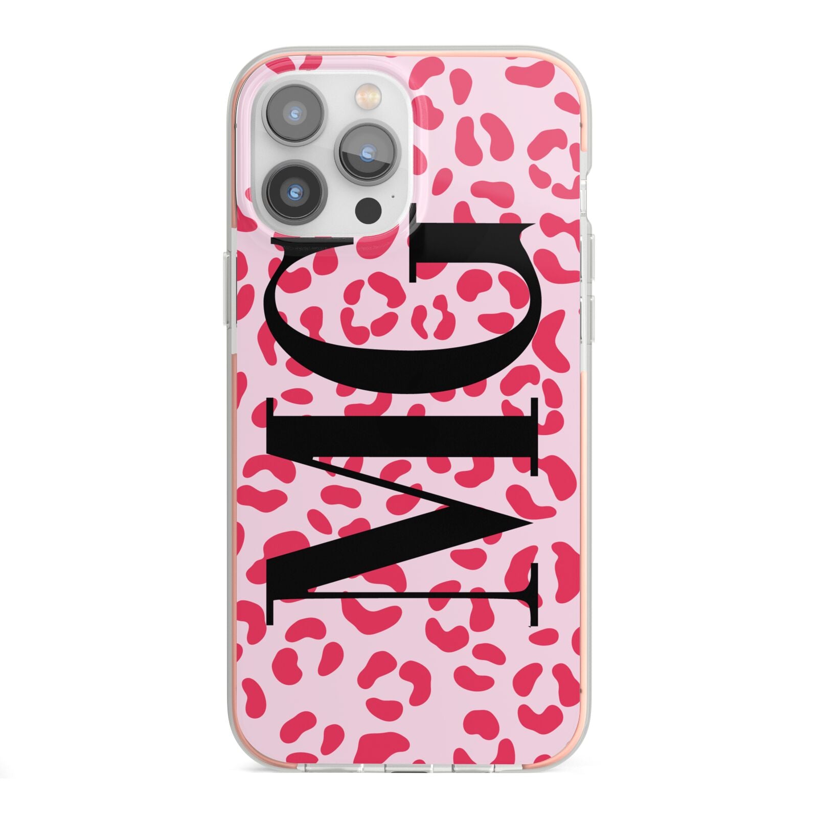 Personalised Leopard Print Initials iPhone 13 Pro Max TPU Impact Case with Pink Edges