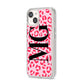 Personalised Leopard Print Initials iPhone 14 Clear Tough Case Starlight Angled Image