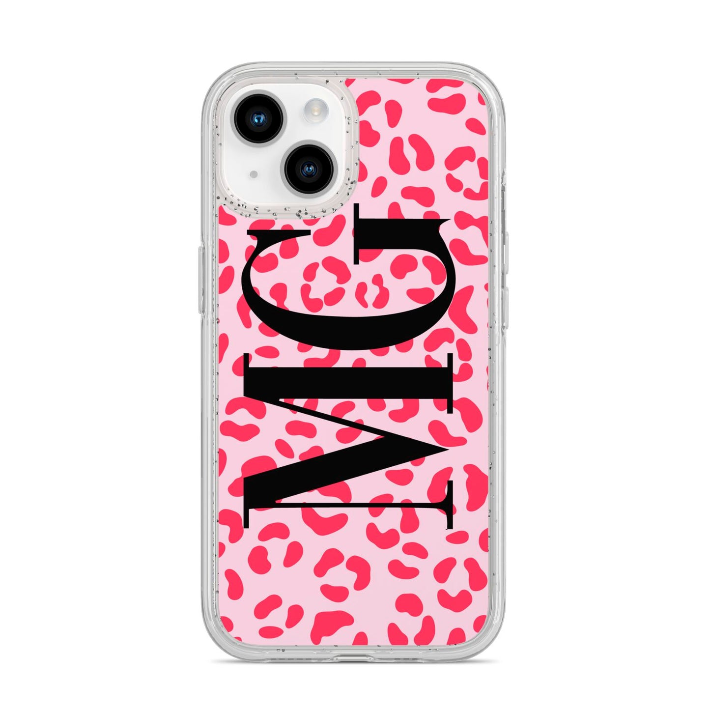 Personalised Leopard Print Initials iPhone 14 Glitter Tough Case Starlight