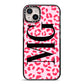 Personalised Leopard Print Initials iPhone 14 Plus Black Impact Case on Silver phone