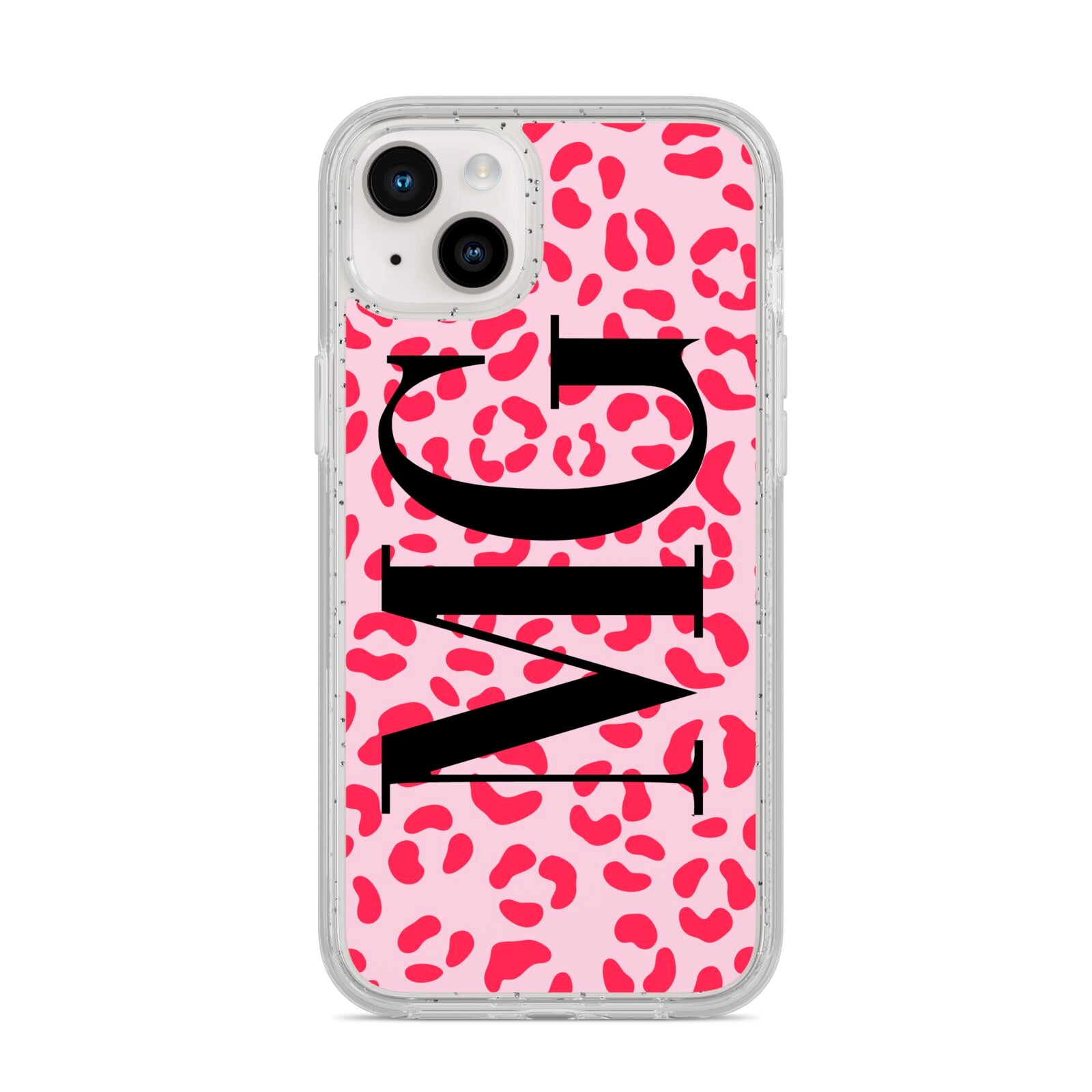 Personalised Leopard Print Initials iPhone 14 Plus Glitter Tough Case Starlight
