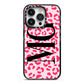 Personalised Leopard Print Initials iPhone 14 Pro Black Impact Case on Silver phone