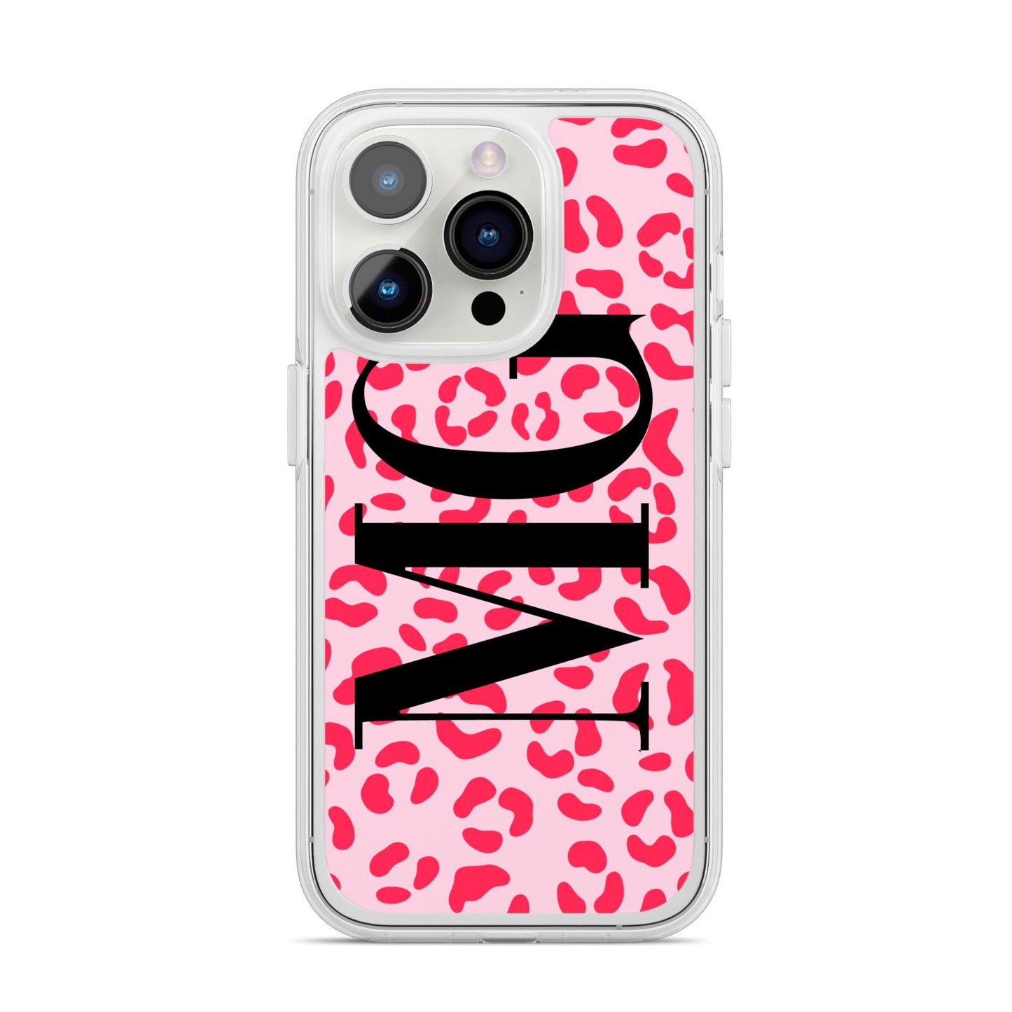 Personalised Leopard Print Initials iPhone 14 Pro Clear Tough Case Silver