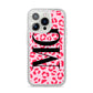 Personalised Leopard Print Initials iPhone 14 Pro Glitter Tough Case Silver
