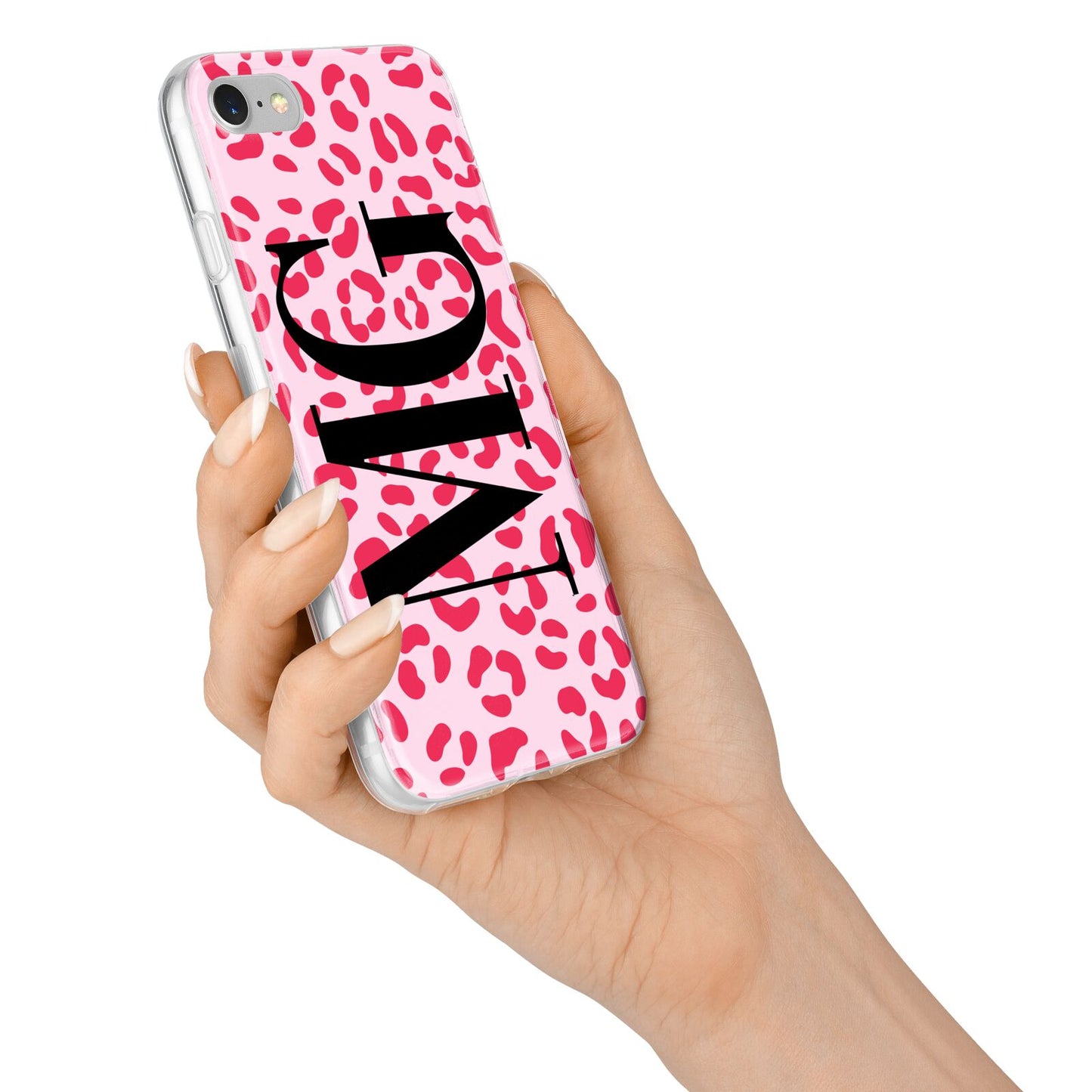 Personalised Leopard Print Initials iPhone 7 Bumper Case on Silver iPhone Alternative Image